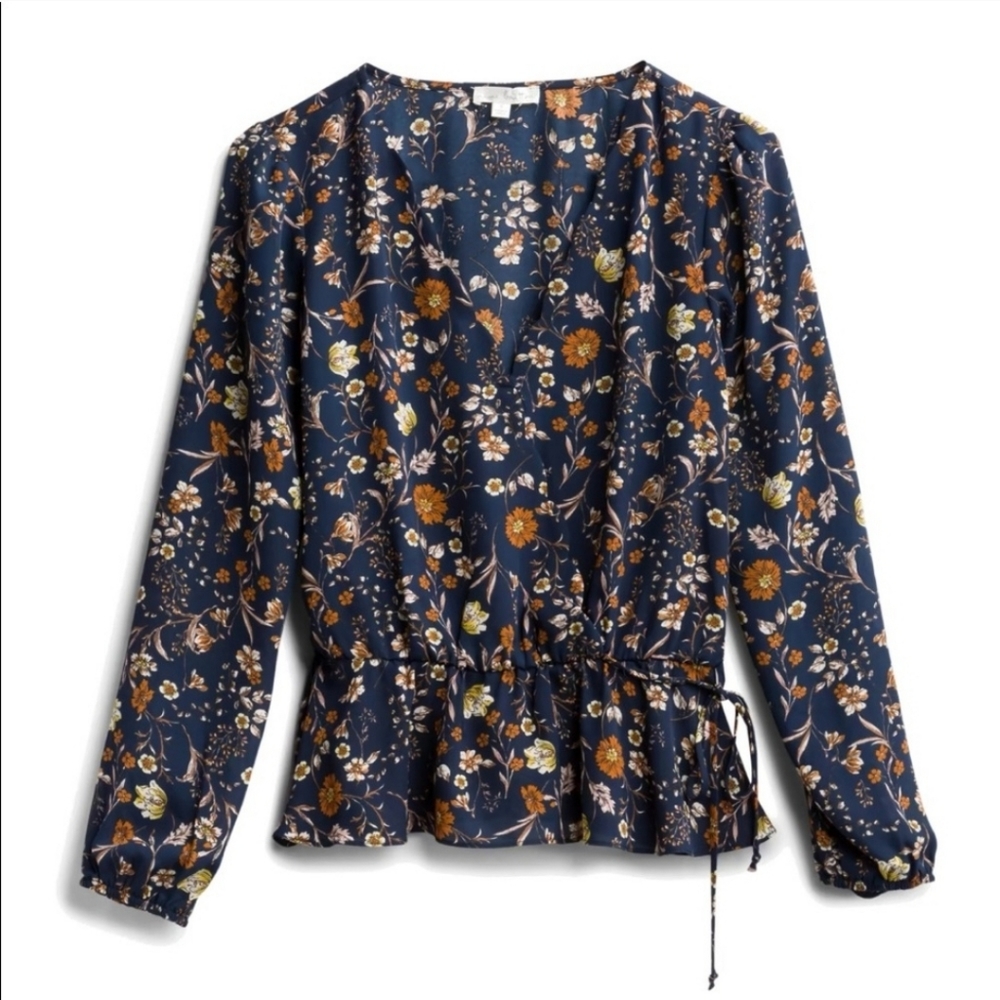 nine britton Floral faux wrap Top